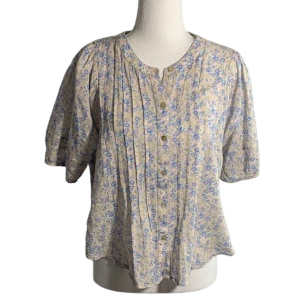 Lucky Brand Cream and Blue Floral Blouse